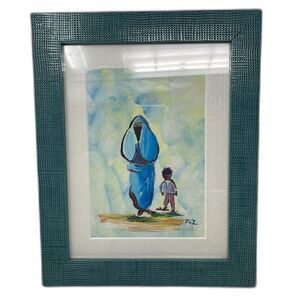 Mother & Son Traditional Garb Original Art ~ Desert Scene ~ Framed ~Signed AZ